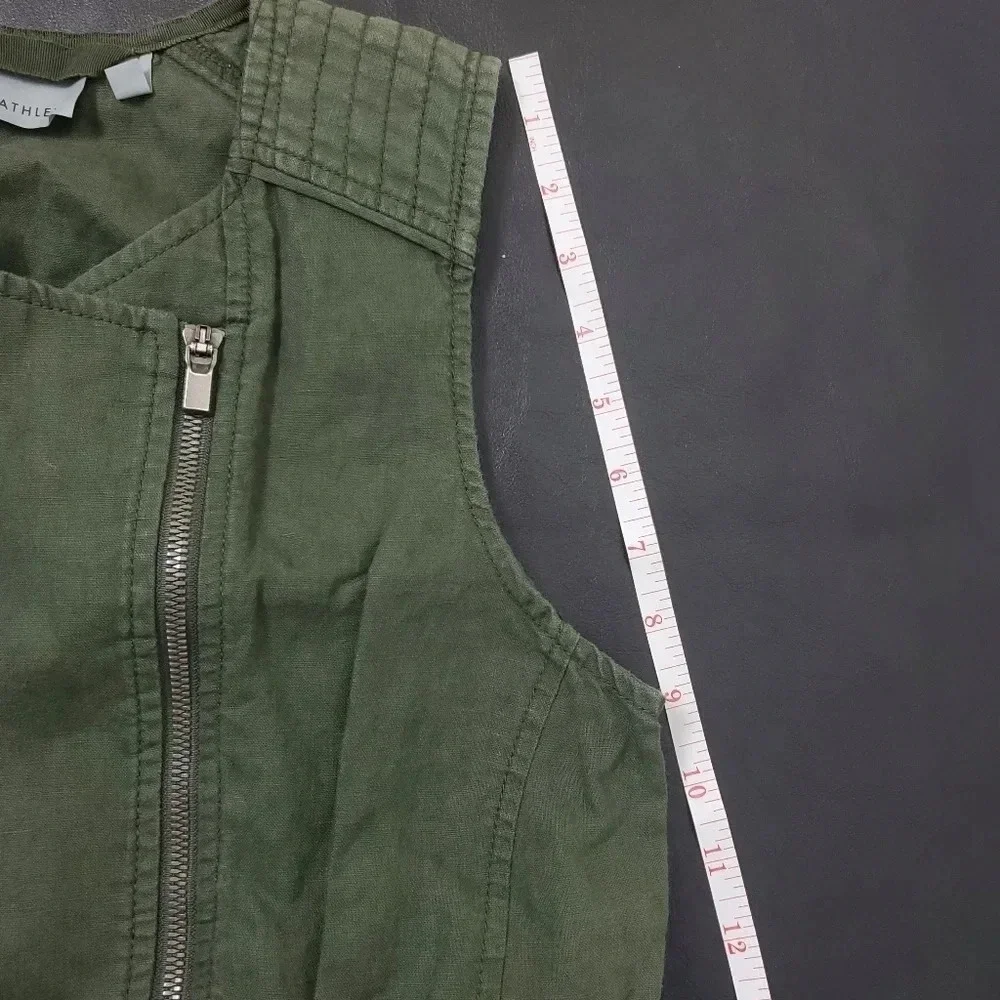 Athleta Wanderabout 100% linen olive green utility tunic vest xs zip-up top xs